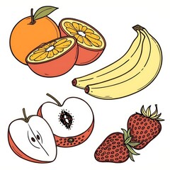 Vibrant Variety: Colorful Illustration of Fresh Fruits.