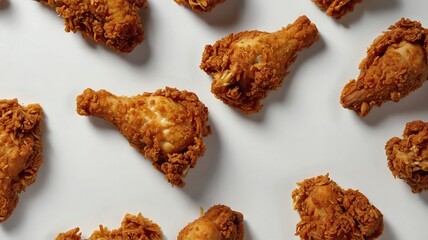 Delicious Crispy Fried Chicken Drumsticks Pattern on White Background