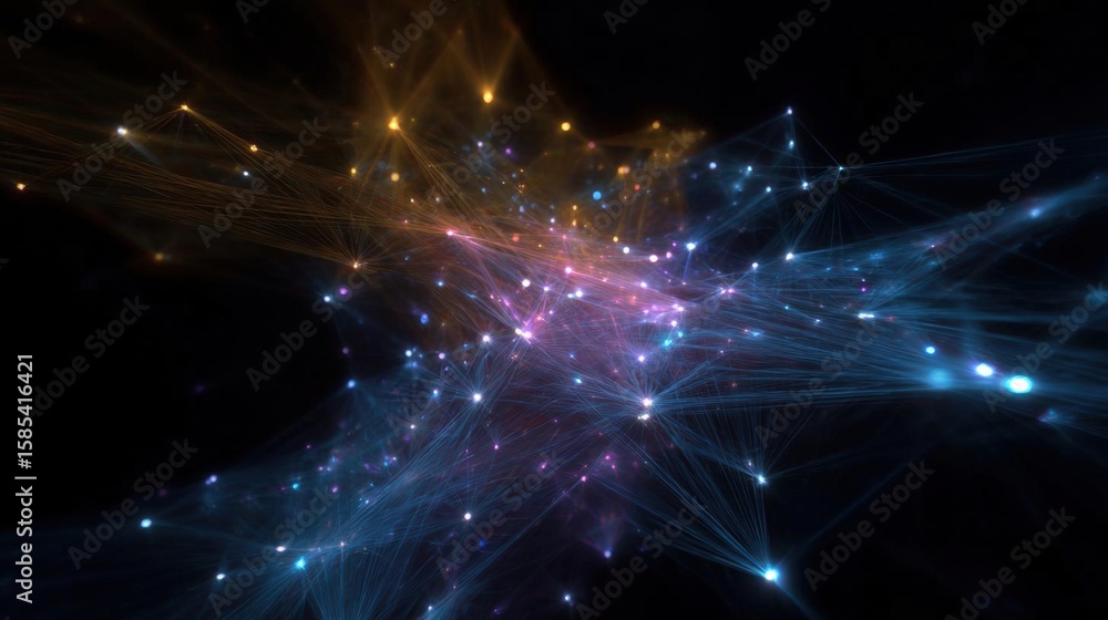 Poster abstract digital art piece that appears to be a network of interconnected lines and dots.