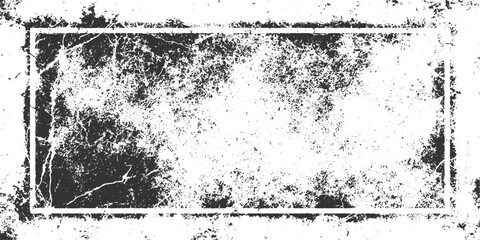Black and white distressed grunge border with textured background vector