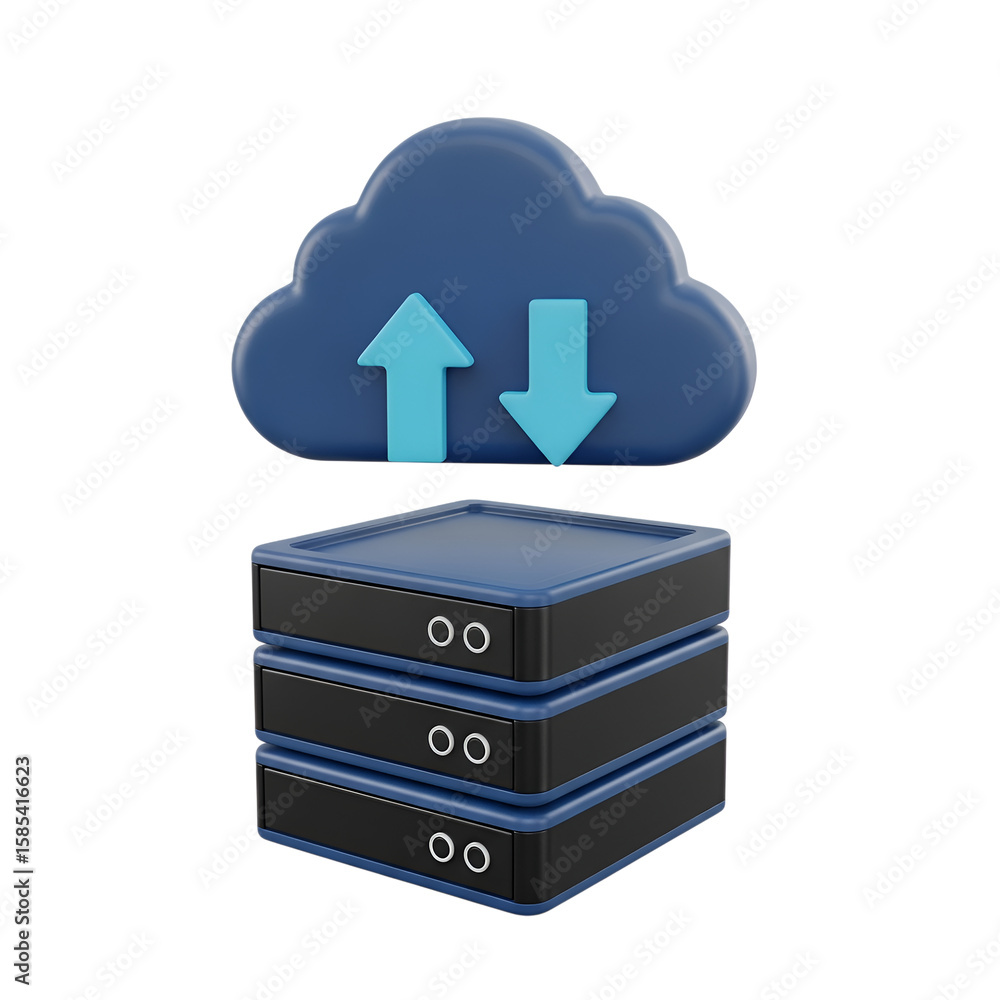 Poster 3d icon of a 3d cloud server for data storage isolated on transparent background