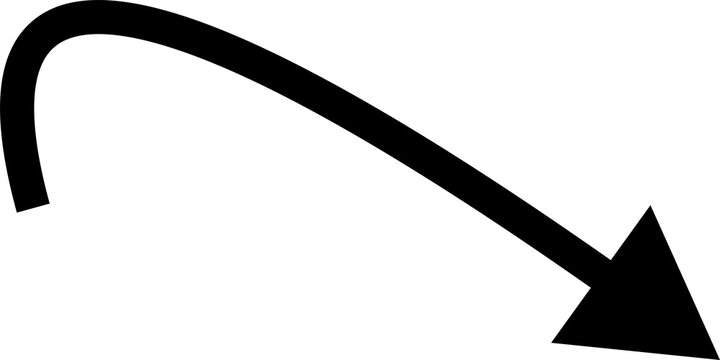 A thick black arrow curves downwards and points to the right on a white background