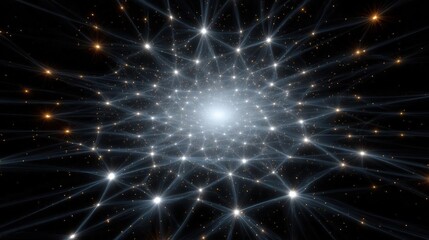 Fototapeta premium Digital art piece that appears to be a starry night sky. the background is black, and the focal point of the image is the central star, which is a bright white color.
