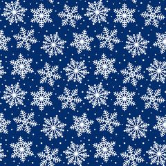 Snowflakes Seamless Pattern on Blue Background- Christmas Snowflakes Vector Illustration