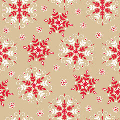 Christmas Elegant Red and white Snowflakes Seamless Pattern on Natural Background- Christmas Snowflakes Vector Illustration