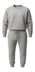 Crewneck sweatshirt and sweatpants set with ribbed trims in classic gray marl