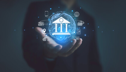 Businessman using smartphone connected to online technology internet network for analytics Growth planning, development, marketing and success strategy for global success organizations.