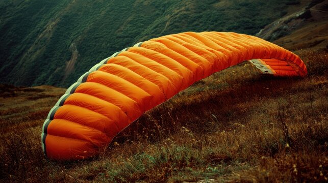 Orange paraglider on mountainside