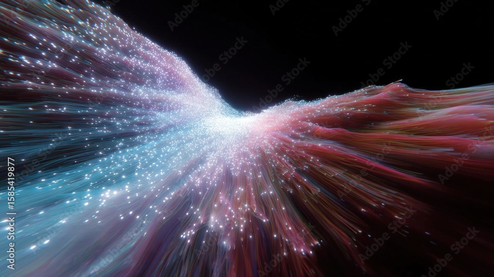Aufkleber abstract digital art piece that appears to be a burst of light. the background is black, and the foc