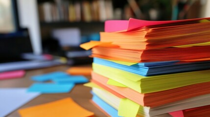 Stack of colorful sticky notes on a desk