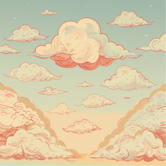 Fototapeta premium Vintage cloud sketch set for design and decoration