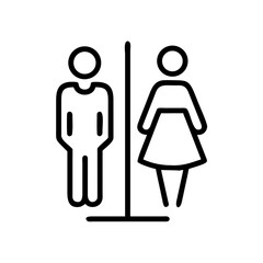 Bathroom sign indicating male and female symbols in minimal style  