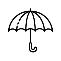 Simple black line umbrella illustration on white background  