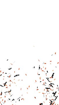 Halloween-colored confetti explosion, bats - vertical format