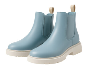 Light blue polyurethane Chelsea boots with a contrast white sole