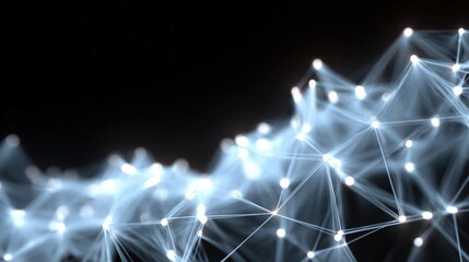 Digital art piece that appears to be a network of interconnected lines and dots. the lines are white and appear to be glowing, creating a sense of depth and dimension.
