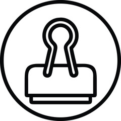 Binder clip icon inside a circle outline, stationary line art vector