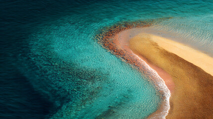 aerial view of teal ocean waves crashing on soft coral sand creating a vibrant tropical shoreline