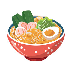 Japanese Ramen Bowl with Egg, Fish Cake, and Greens