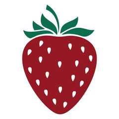 Minimal Strawberry Icon – Flat Berry Illustration with Green Leaves
