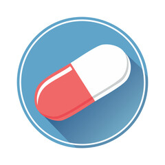 Red and White Capsule – Medicine Flat Vector Icon