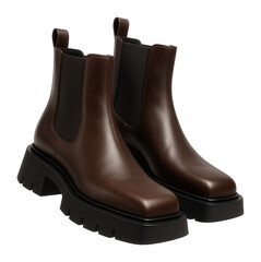 Unisex leather ankle boots with chunky sole and squared toe