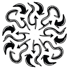 Set vector illustration of hand drawn and curved arrows