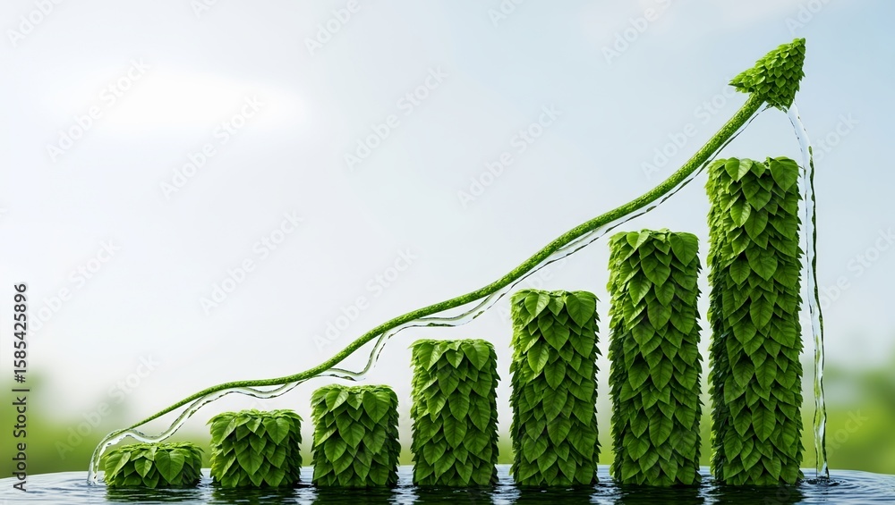 Poster a conceptual green bar chart with an arrow showing upward growth, symbolizing progress.