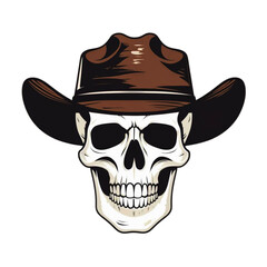 Stylized skull wearing a classic brown cowboy hat front view