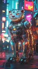 Cyberpunk cheetah in futuristic armor