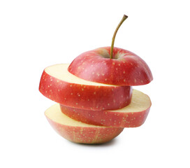 Stack of fresh red apple slices isolated on white