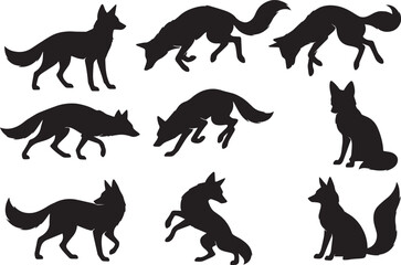 Fox silhouettes various poses animal wildlife