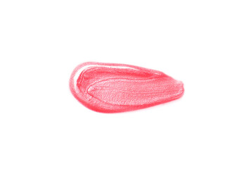 Bright red lip gloss isolated on white, top view