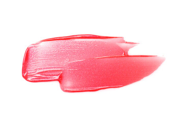 Bright red lip gloss isolated on white, top view