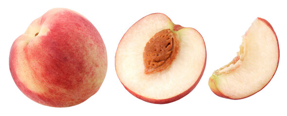 peach (Honey Peach), half and slices fruit isolated, transparent PNG, PNG format, collection