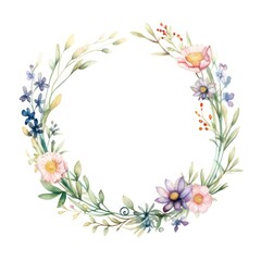 Wildflower wreath border pattern plant white background.