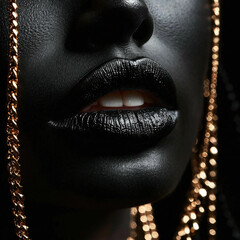 Beautiful, contrasting combination: stunning gold chain on a dark-skinned girl, bold advertising, statement jewelry concept for a modern, jewelry style