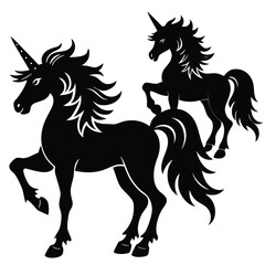 Set of Graceful Vector Silhouettes of Unicorns with Flowing Manes and Tails