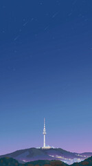 Seoul night view, city night view, lighthouse in the night