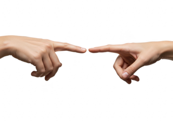 Two index fingers gently touch, symbolizing connection and creation, isolated on white isolated on transparent background