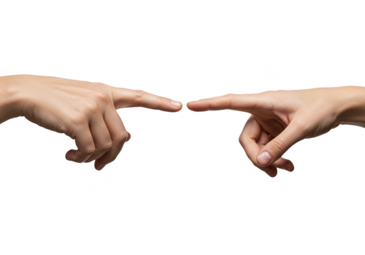Two index fingers gently touch, symbolizing connection and creation, isolated on white isolated on transparent background