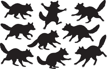 Raccoon silhouettes diverse poses animal wildlife