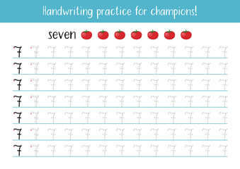 Number 7 Tracing Worksheet – Handwriting Practice for Preschool Kids with Tomato Counting
