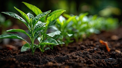 Small green plants growing in soil, eco-friendly farming or gardening concept with nature growth and sustainability