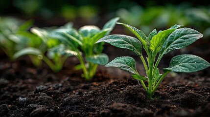 Small green plants growing in soil, eco-friendly farming or gardening concept with nature growth and sustainability