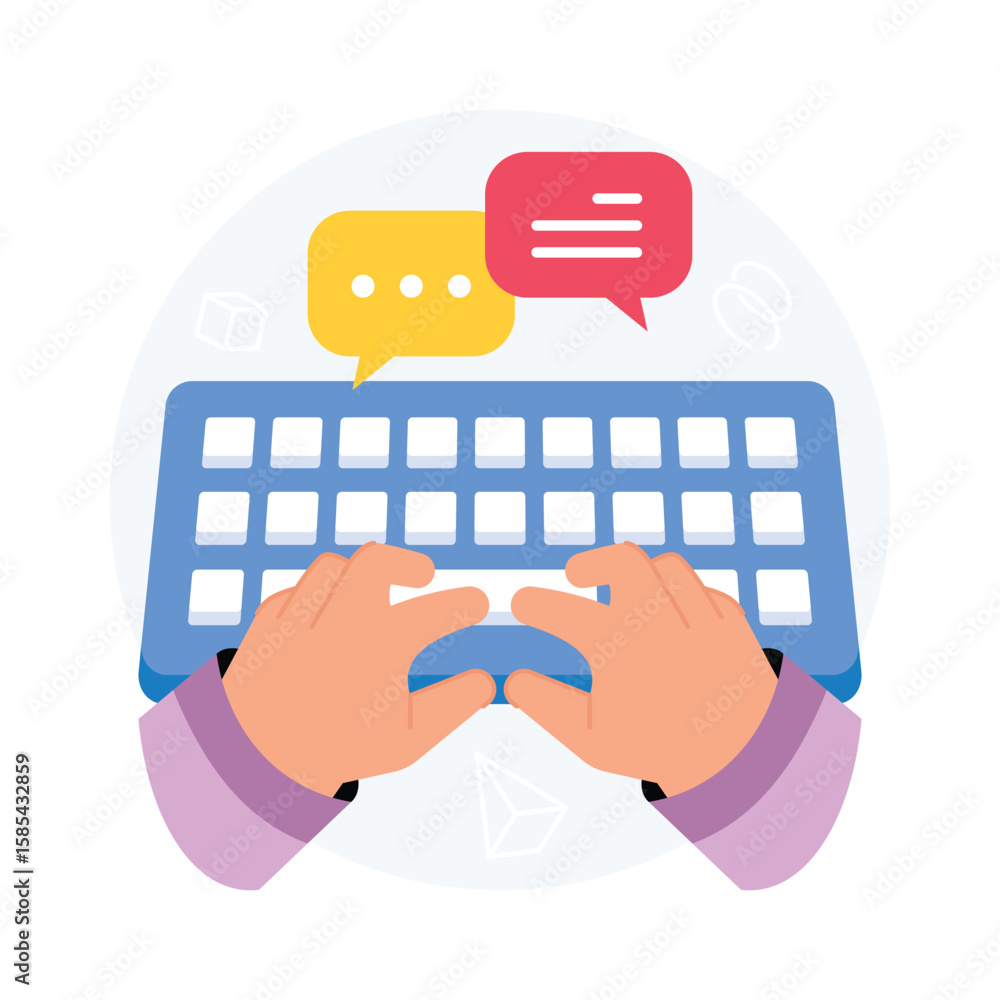 Poster hands typing on virtual keyboard concept style illustrations. eps 10 file