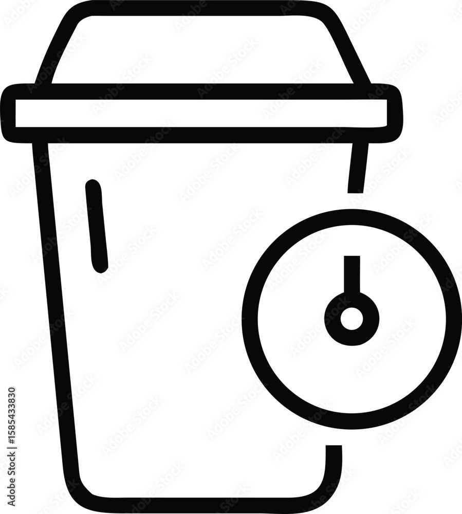 Poster Black outline of trash can with lid and timer icon design