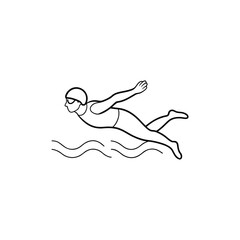 Fototapeta premium Stylized line art illustration of a swimmer performing the butterfly stroke isolated on a white background