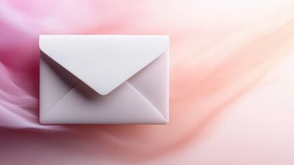 A pristine white envelope rests delicately on a soft pink background, evoking feelings of romance and personal connection, ideal for messages or letters that convey heartfelt sentiments and intimate 