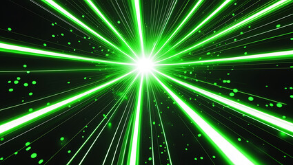 Naklejka premium Futuristic green light explosion. Abstract background with laser beams, particles, and a high-speed zoom effect for a technology or space concept.